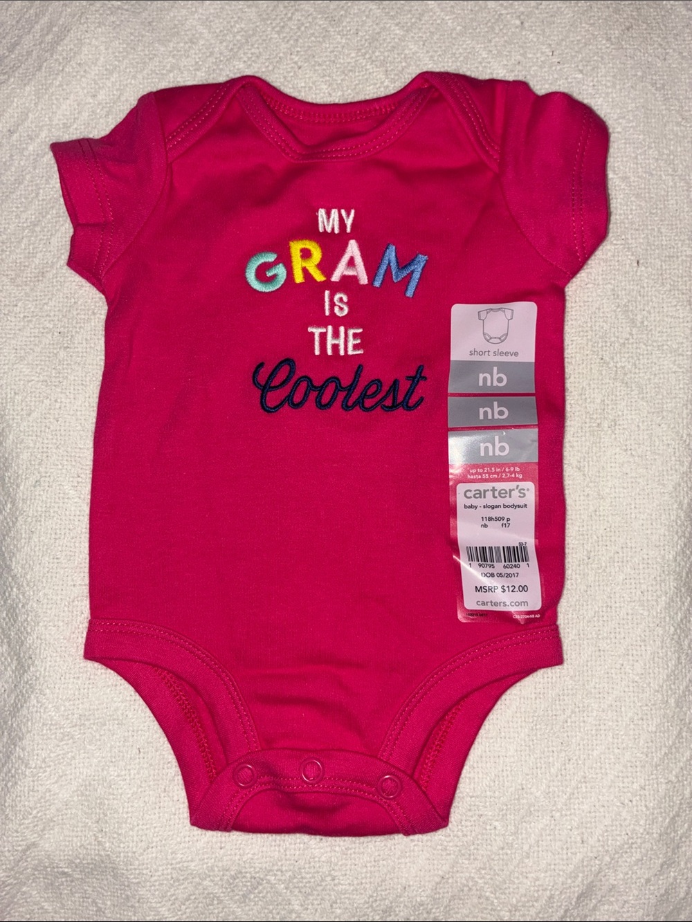 Carter's Pink 'My Gram is the Coolest' Short Sleeve Baby One-Piece